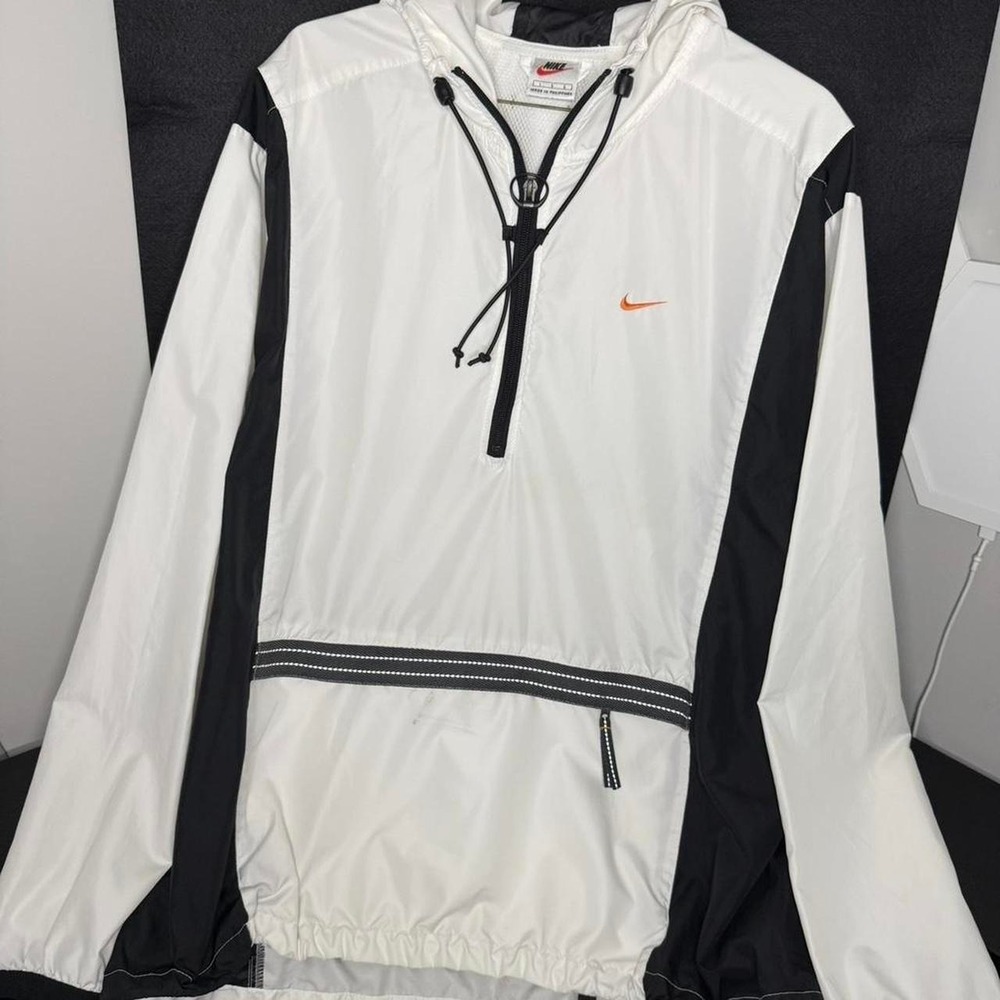 Nike‎ Vintage Center Swoosh Pullover Windbreaker Jacket White Black Large